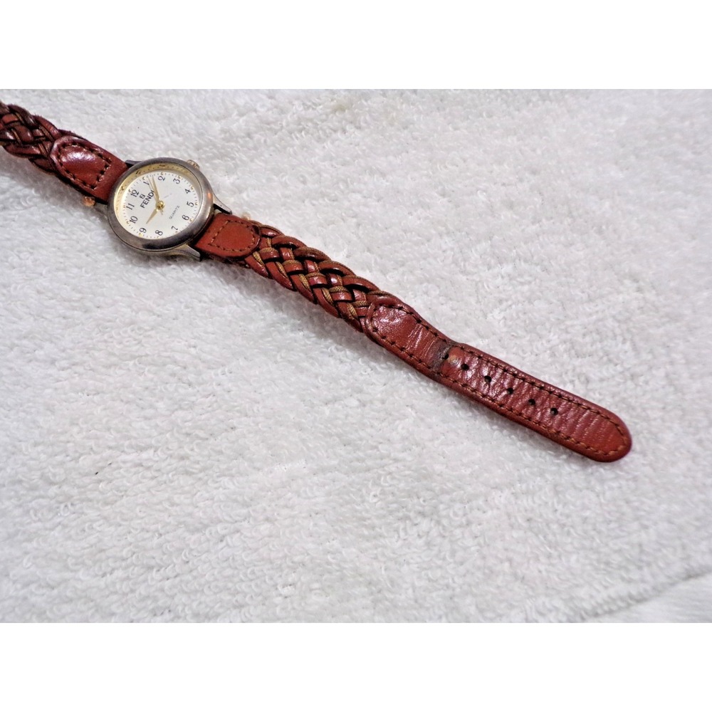 FENDI Womens Watch Braided Band Gold Tone Bezel Swiss Watch Visage 1432 Quartz - Picture 2 of 6